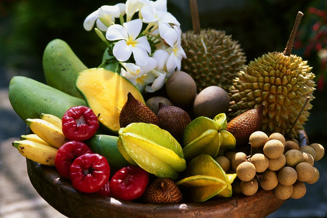 Exotic fruit with Frangipan flower (Bali)