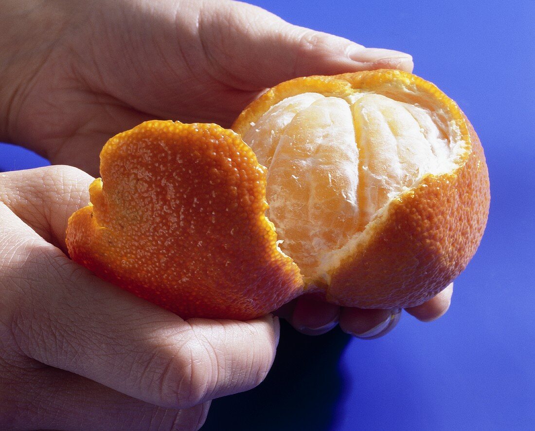 Peeling a mandarin