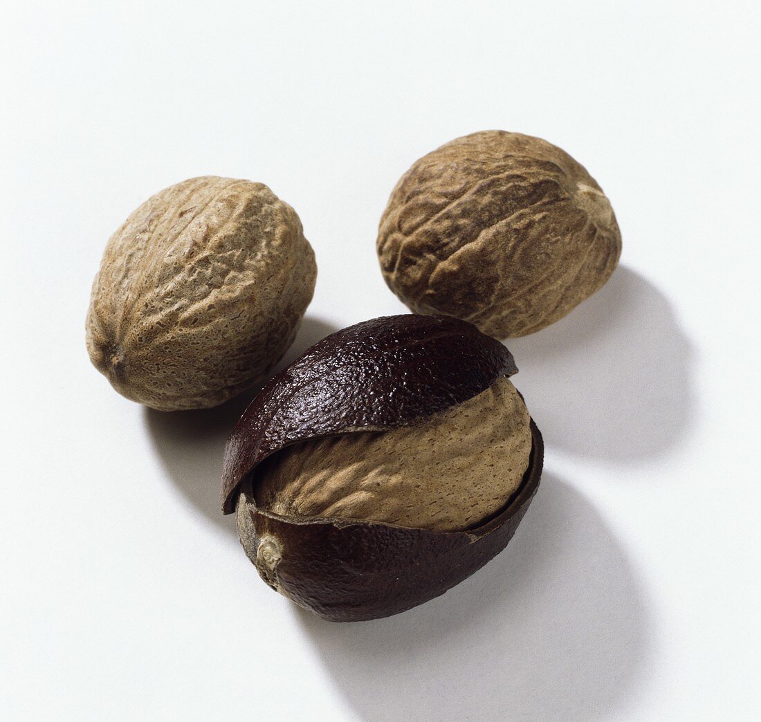 Three nutmegs (Myristica fragrans)