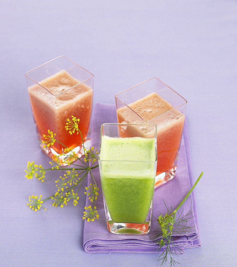 Grape and strawberry juice and fennel and cucumber juice