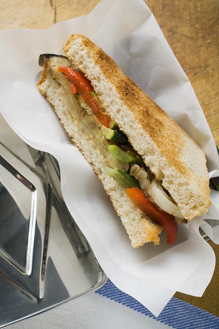 Vegetable sandwich made with toast on toaster