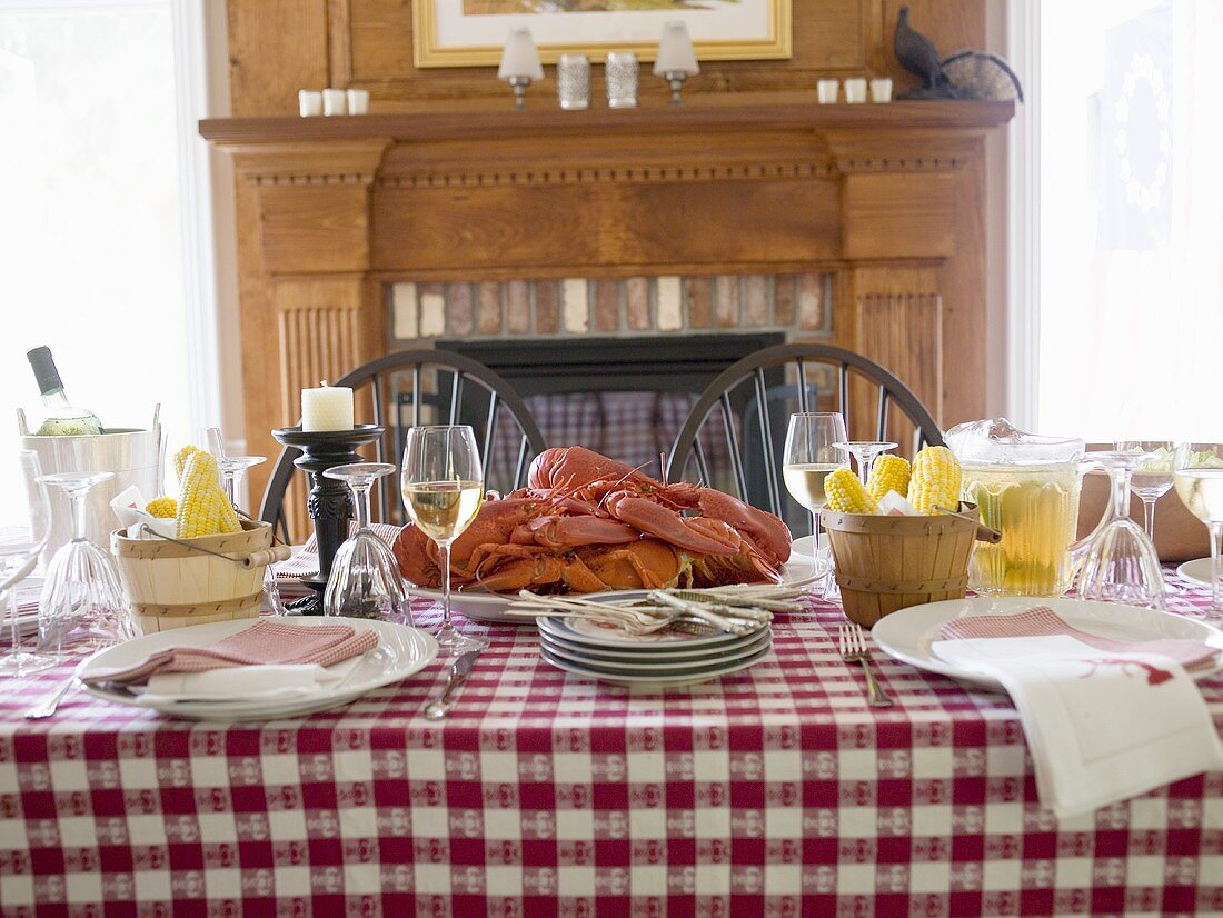 Laid table with lobster (USA)