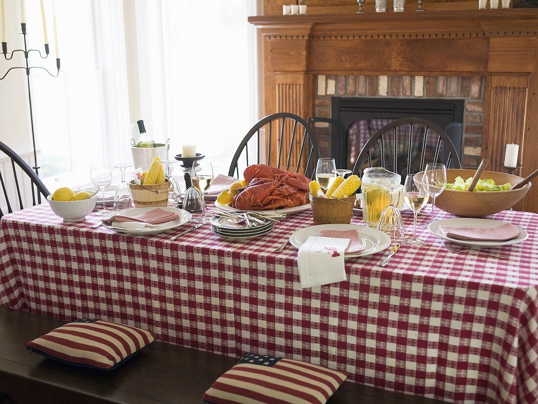 Laid table with lobster (USA)