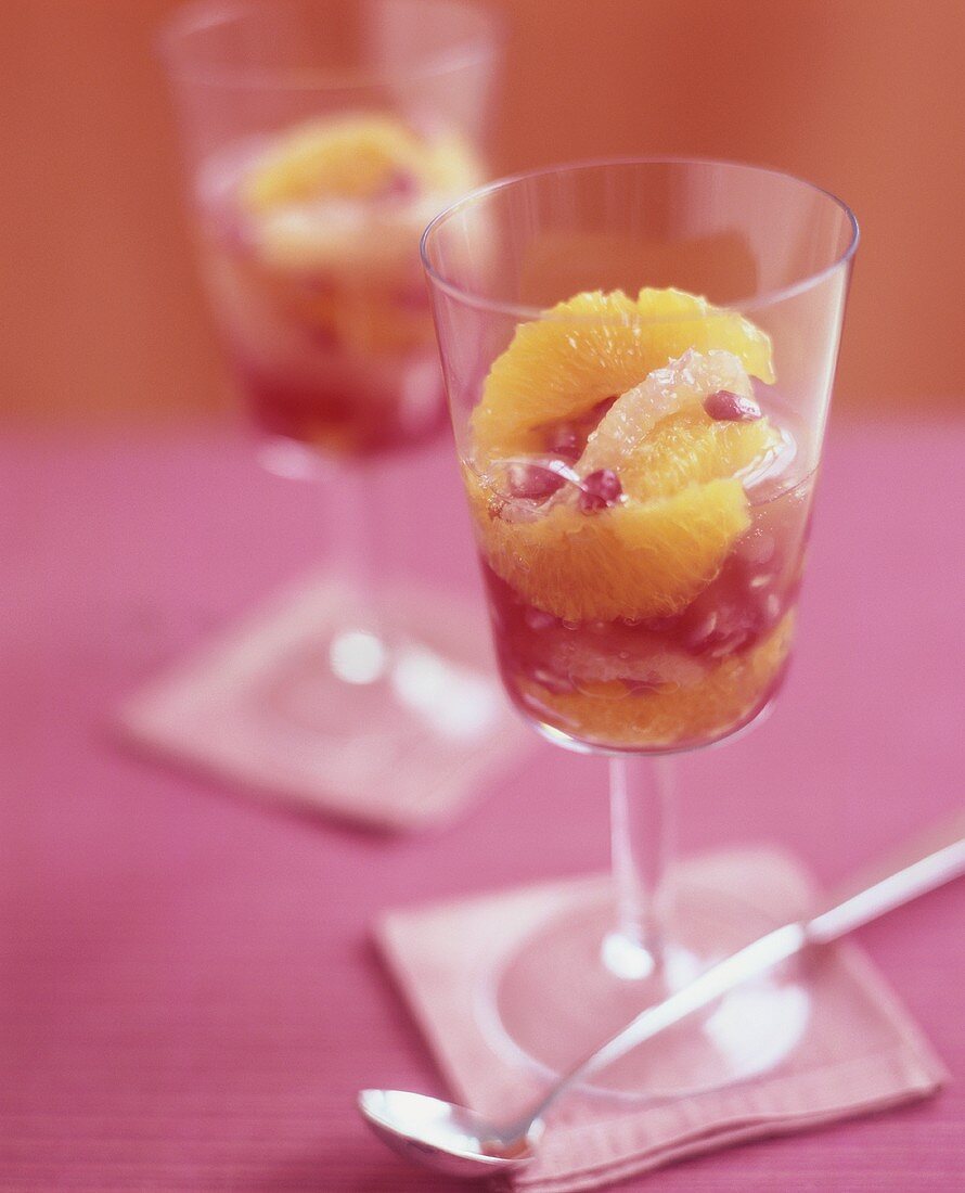 Citrus fruit compote with pomegranate seeds
