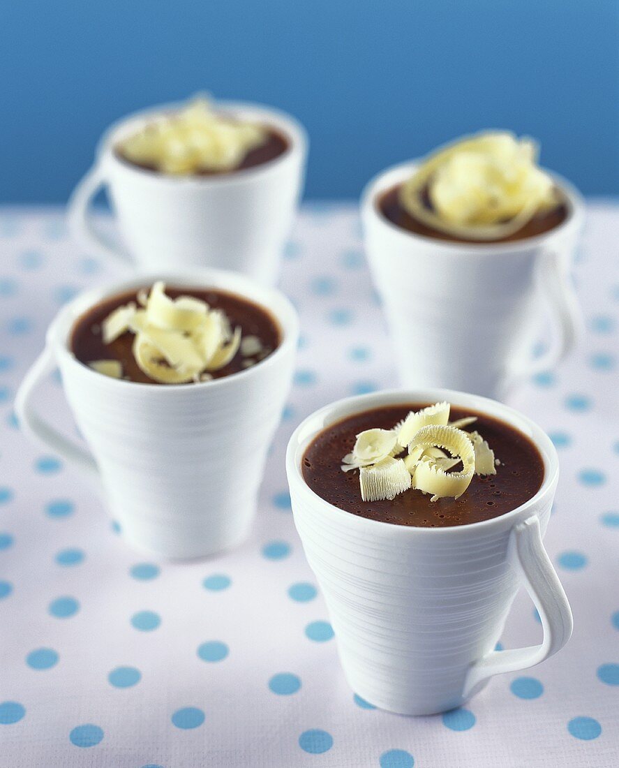 Chocolate mocha mousse with white chocolate shavings