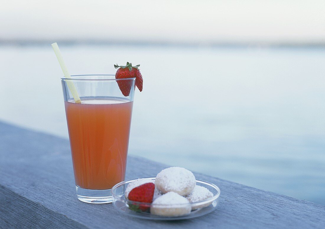 Strawberry drink at lakeside