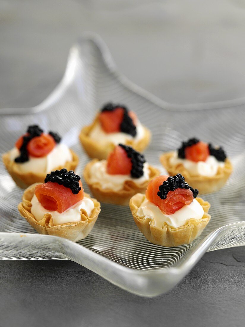 Smoked fish and caviar appetisers