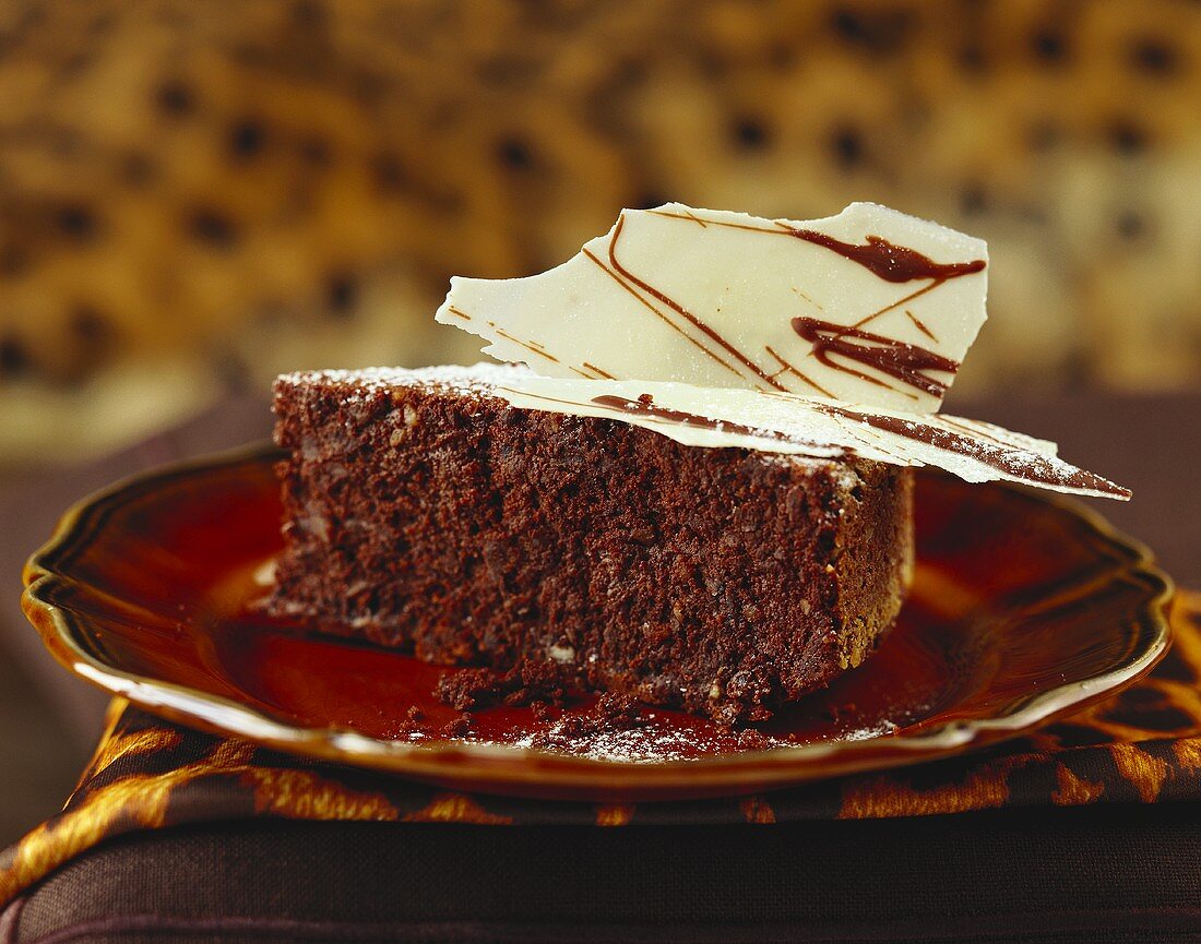 A piece of chocolate coffee cake