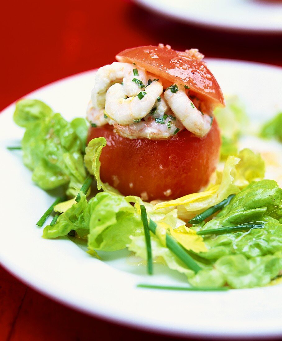 Tomate mit Crevettenfüllung