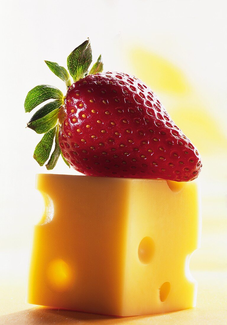 Cube of cheese with strawberry