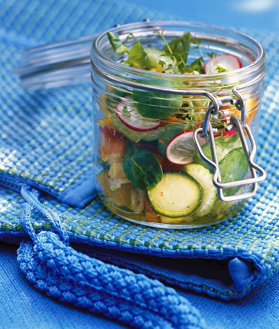 Summer salad in a preserving jar