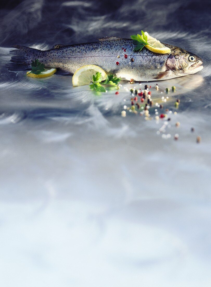 Trout with peppercorns and lemon slices