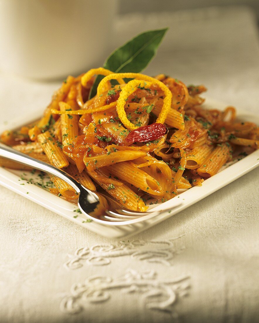Penne with tomato and herb sauce