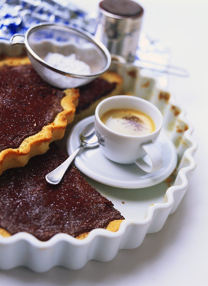 Chocolate spread tart and a cup of espresso