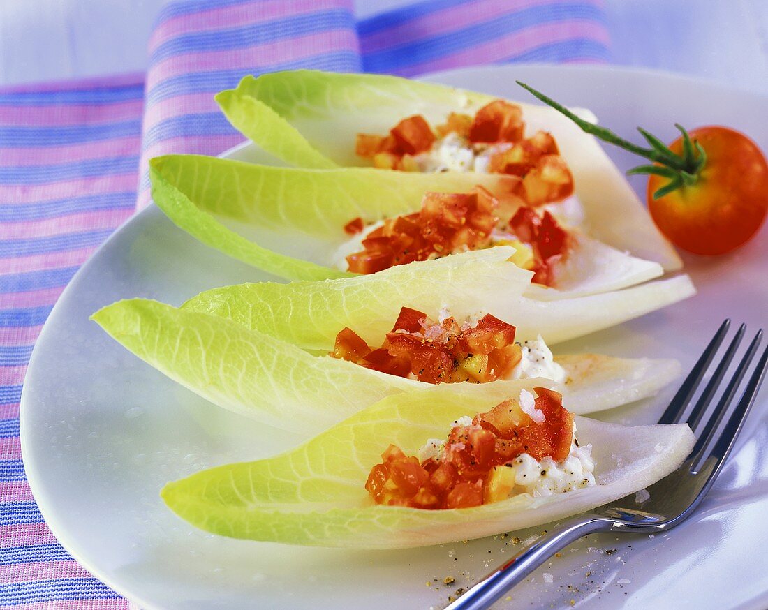 Chicory filled with tomatoes and soft cheese