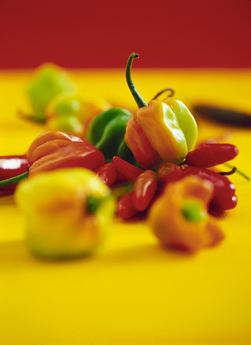 Various chili peppers and sweet peppers
