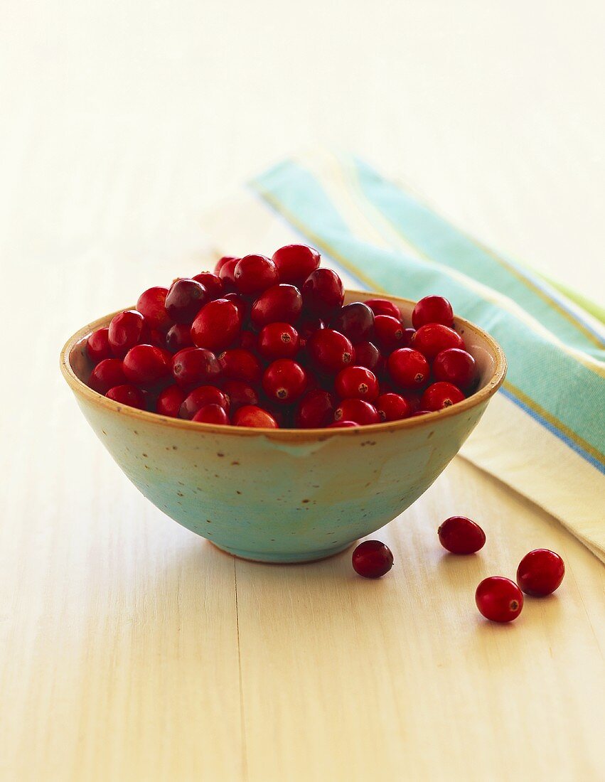 Cranberries in blue bowl