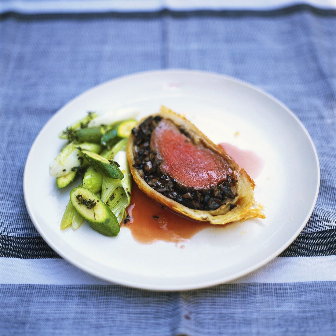 Venison fillet with mushroom stuffing in puff pastry
