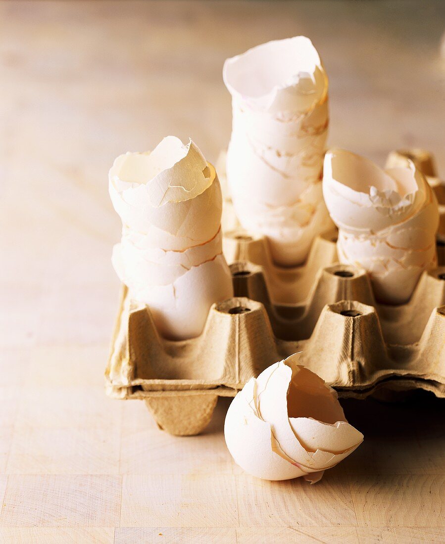 Eggshells in egg box