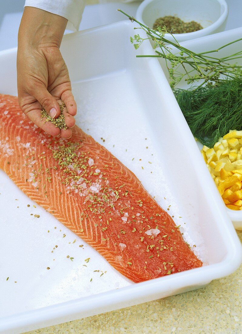 Seasoning salmon