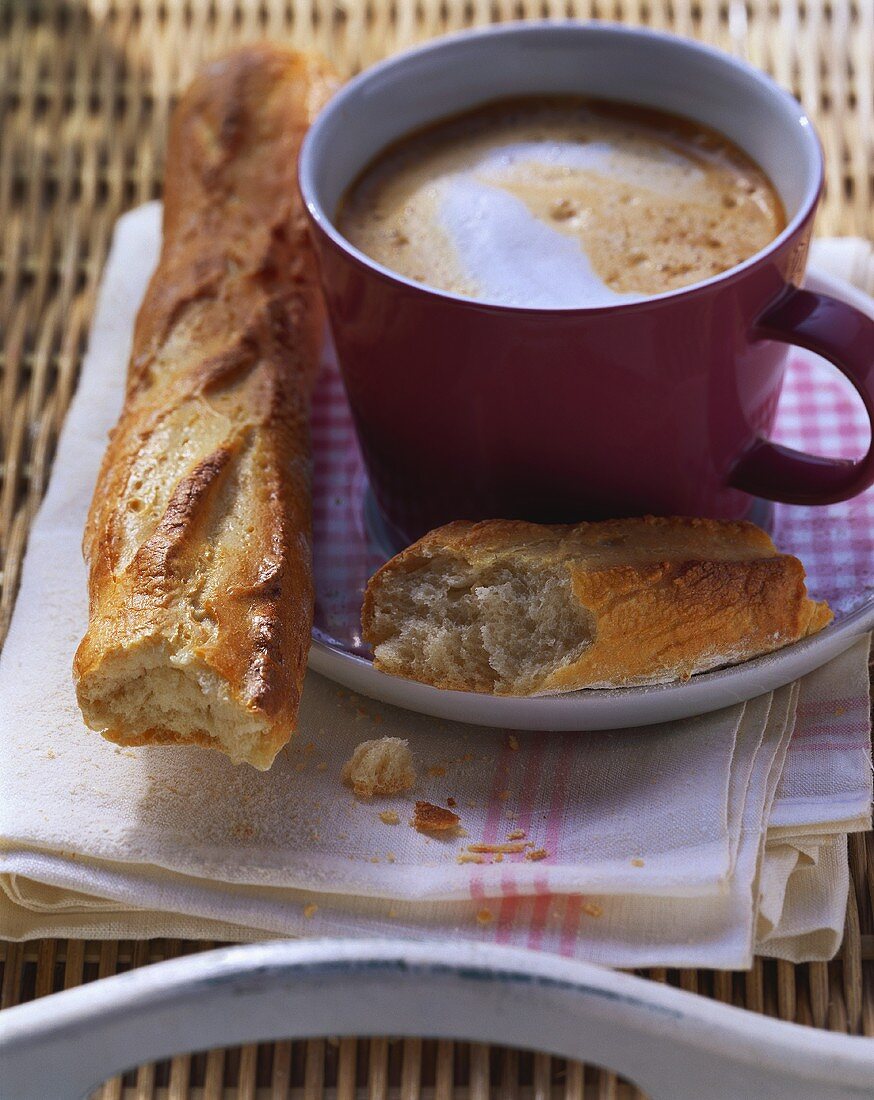 Café au lait with baguette