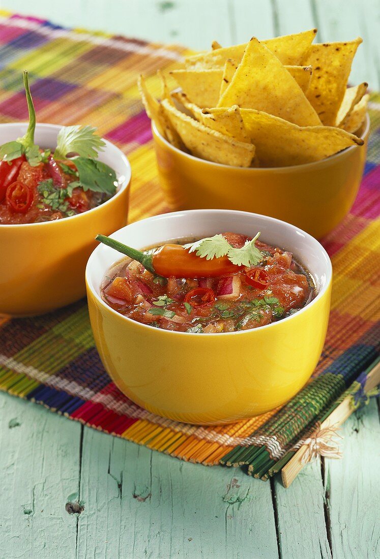 Mexican tomato salsa and nachos