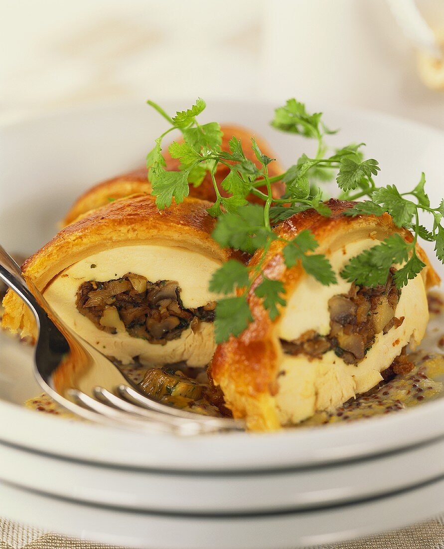 Croissant with chicken and mushroom filling