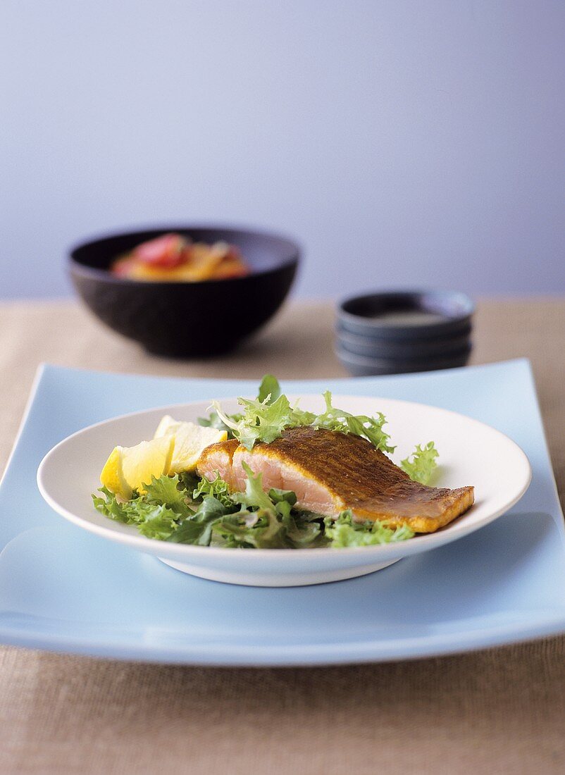 Salmon fillet with salad