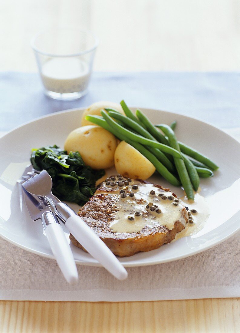 Pfeffersteak mit Gemüsebeilage