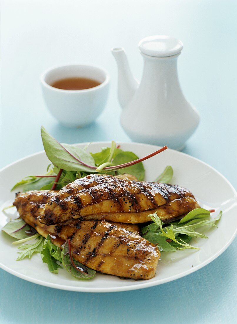 Barbecued carp fillets with honey and soy marinade