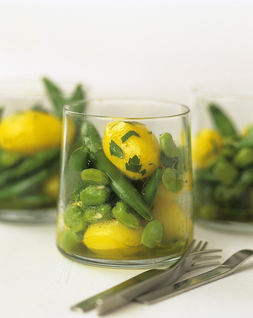 Saffron potatoes with beans in glass