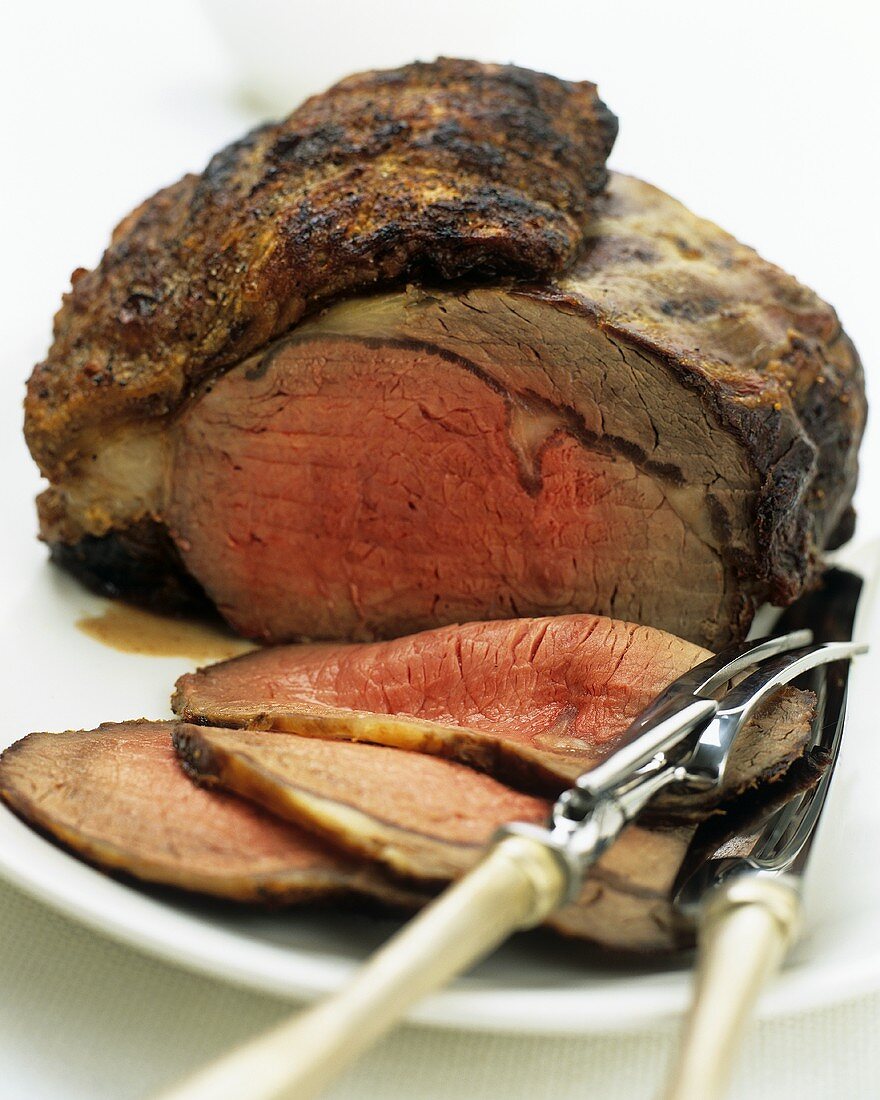 Roast beef with carving set