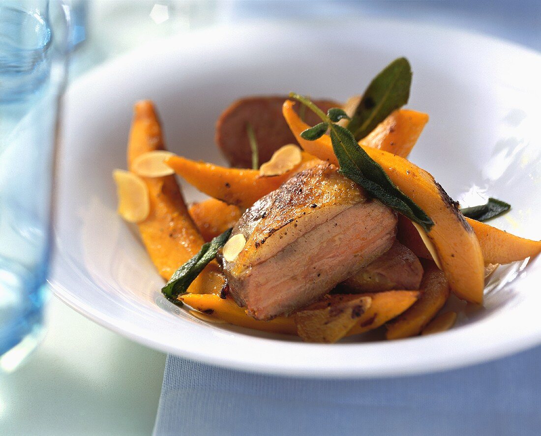 Roast duck breast with pumpkin and sage