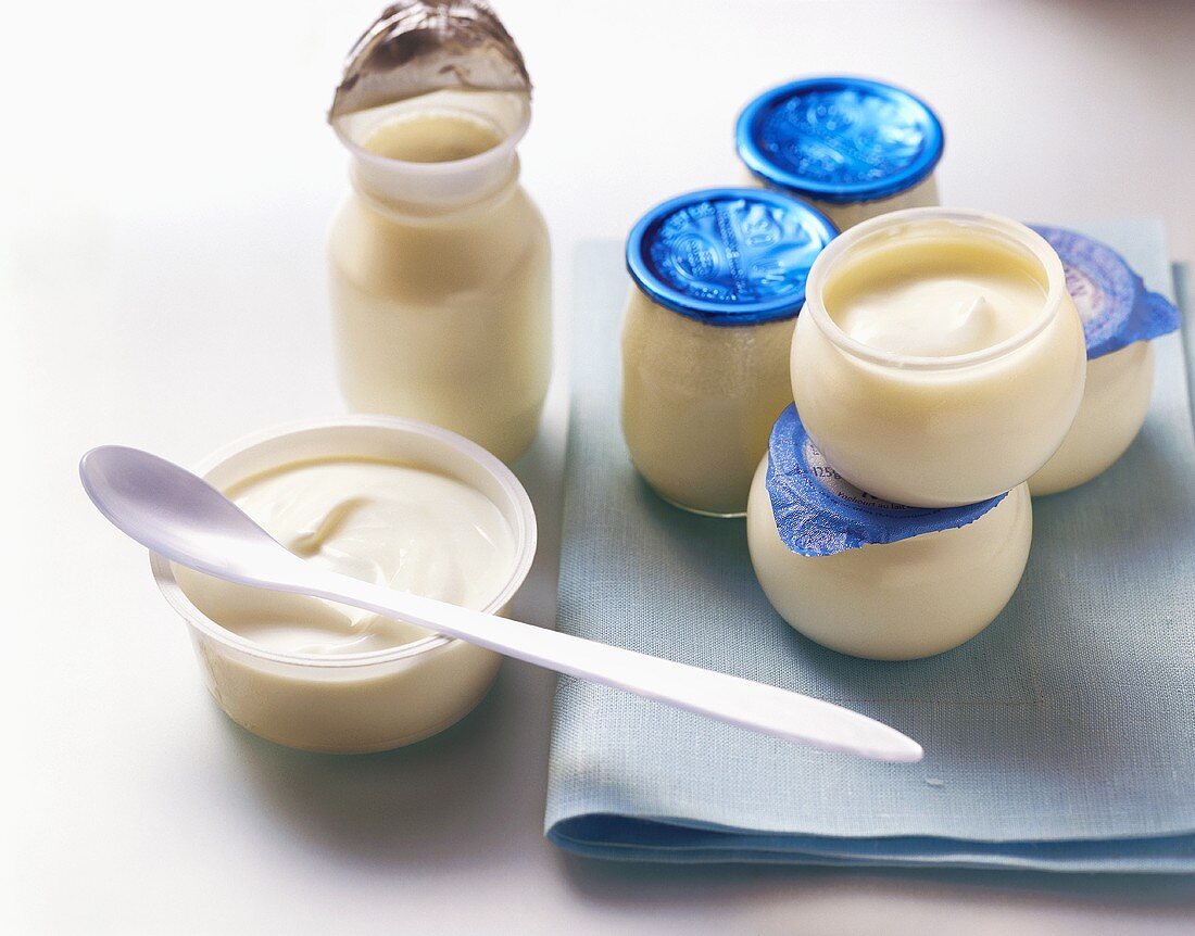 Natural yoghurt in pots