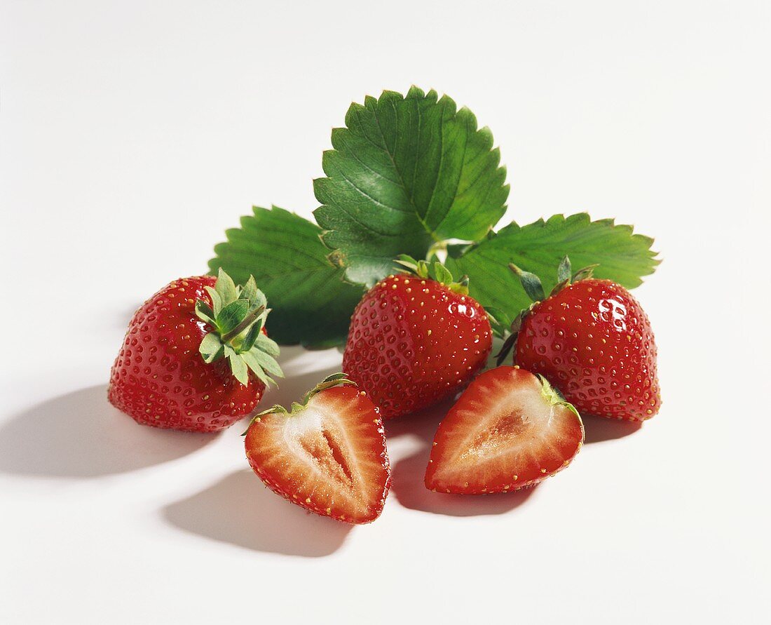 Fresh strawberries with leaves