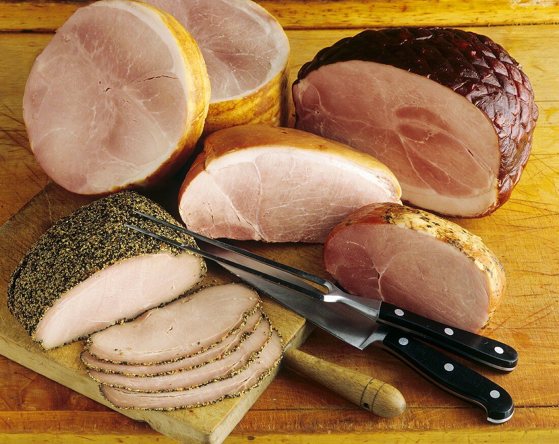 Various types of ham