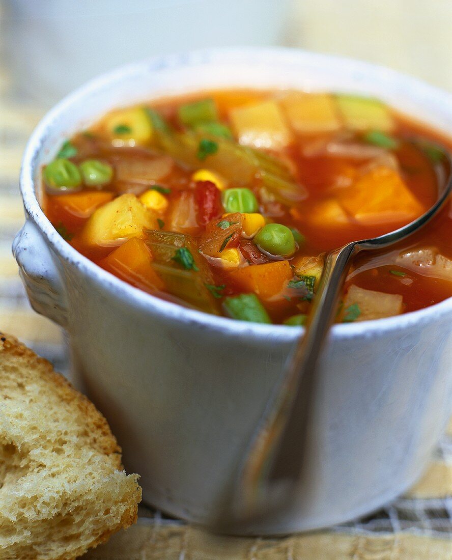 Vegetable soup with piri-piri (hot chili from Portugal)