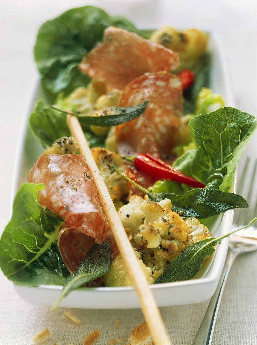 Roasted cauliflower with sage and chorizo