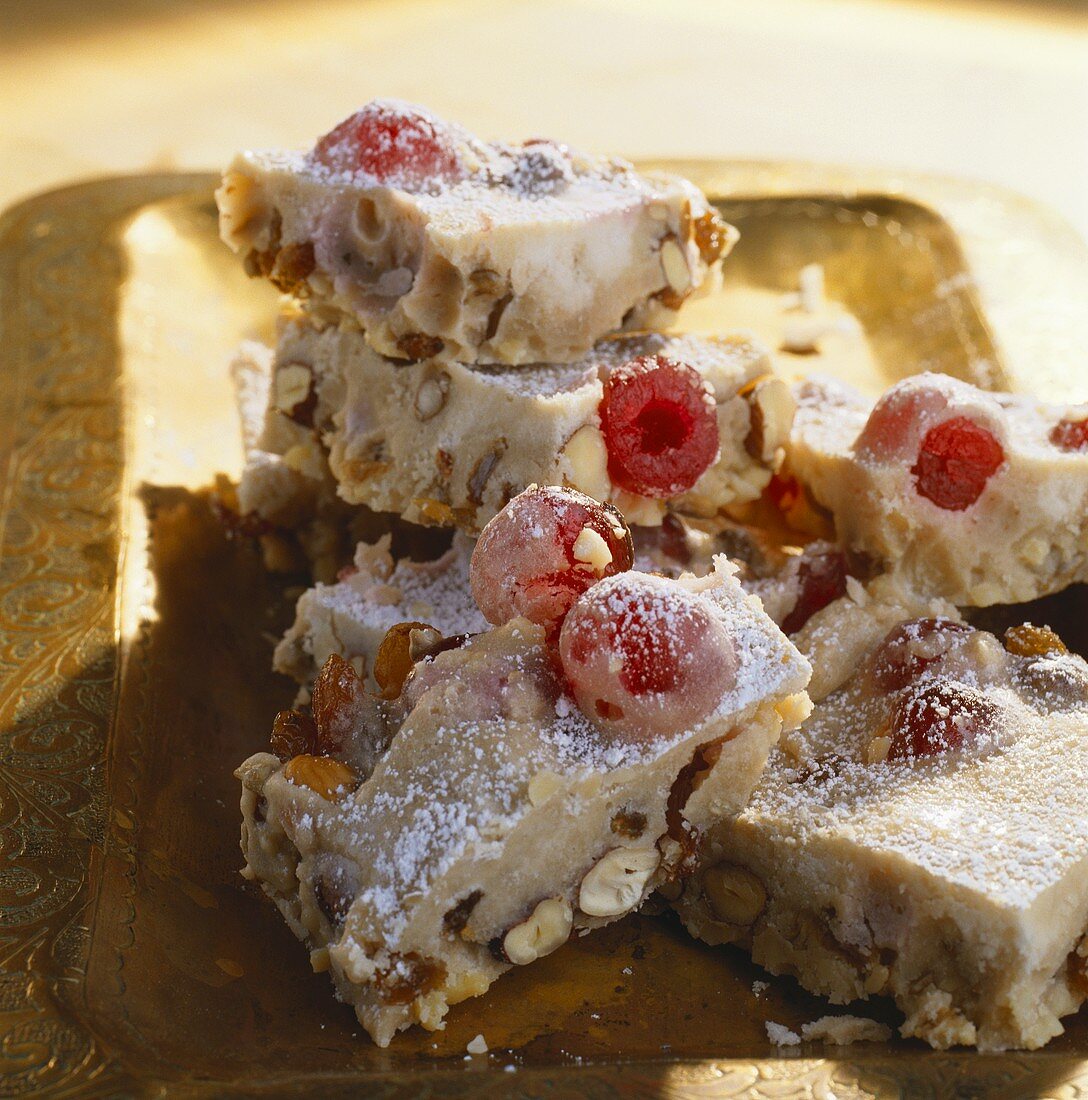 Nougat with cocktail cherries
