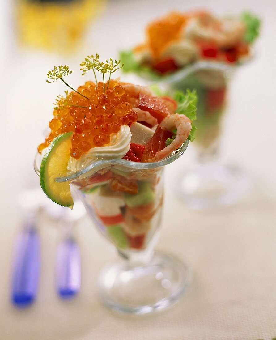 Seafood cocktail with salmon caviare