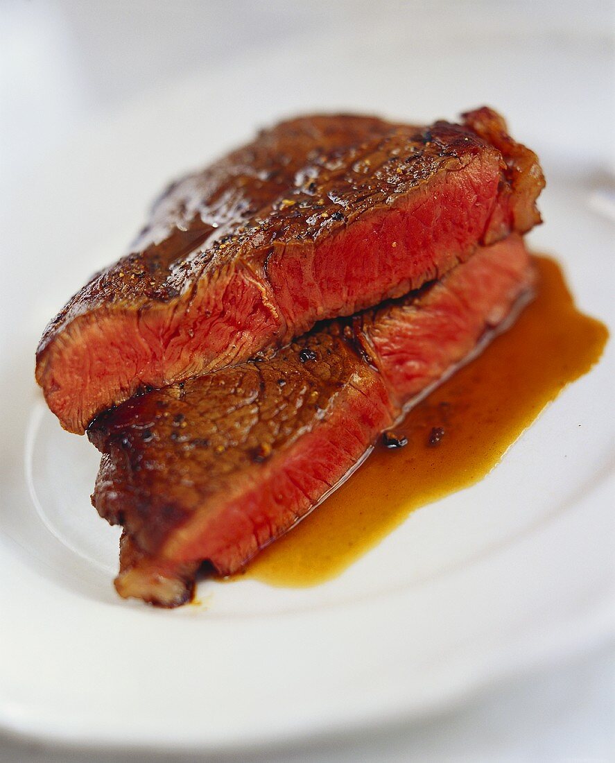 Halved, seared steak