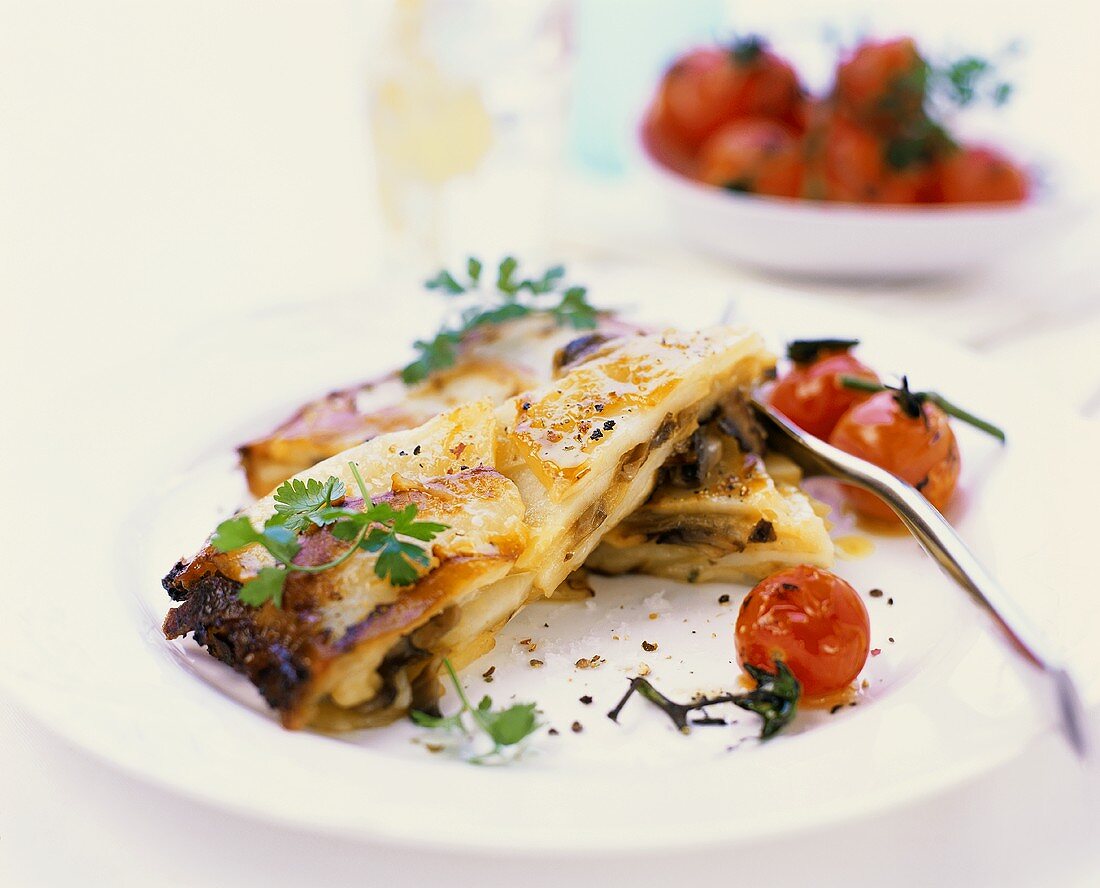 Potato tart with cherry tomatoes