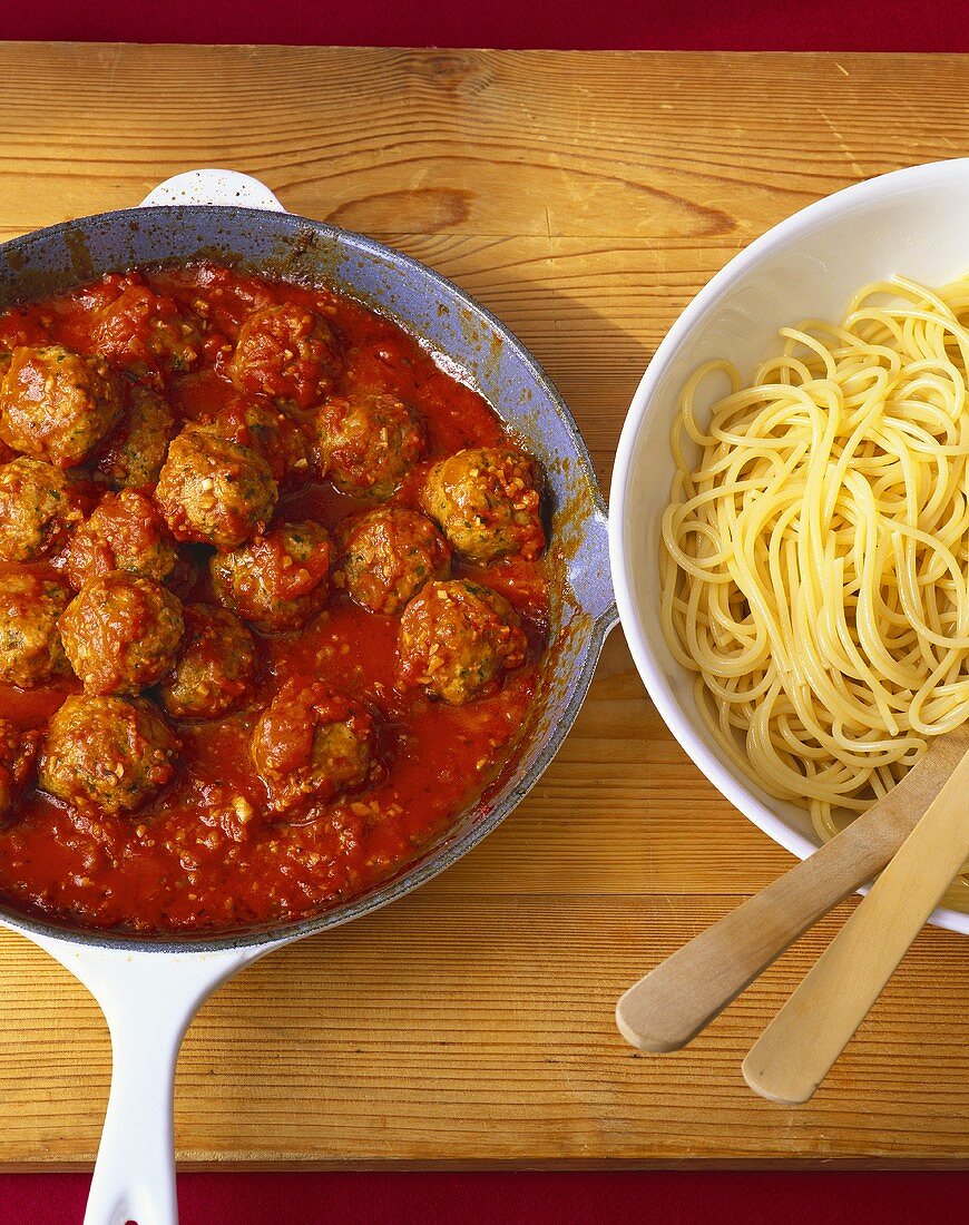 Spaghetti and meatballs in tomato sauce