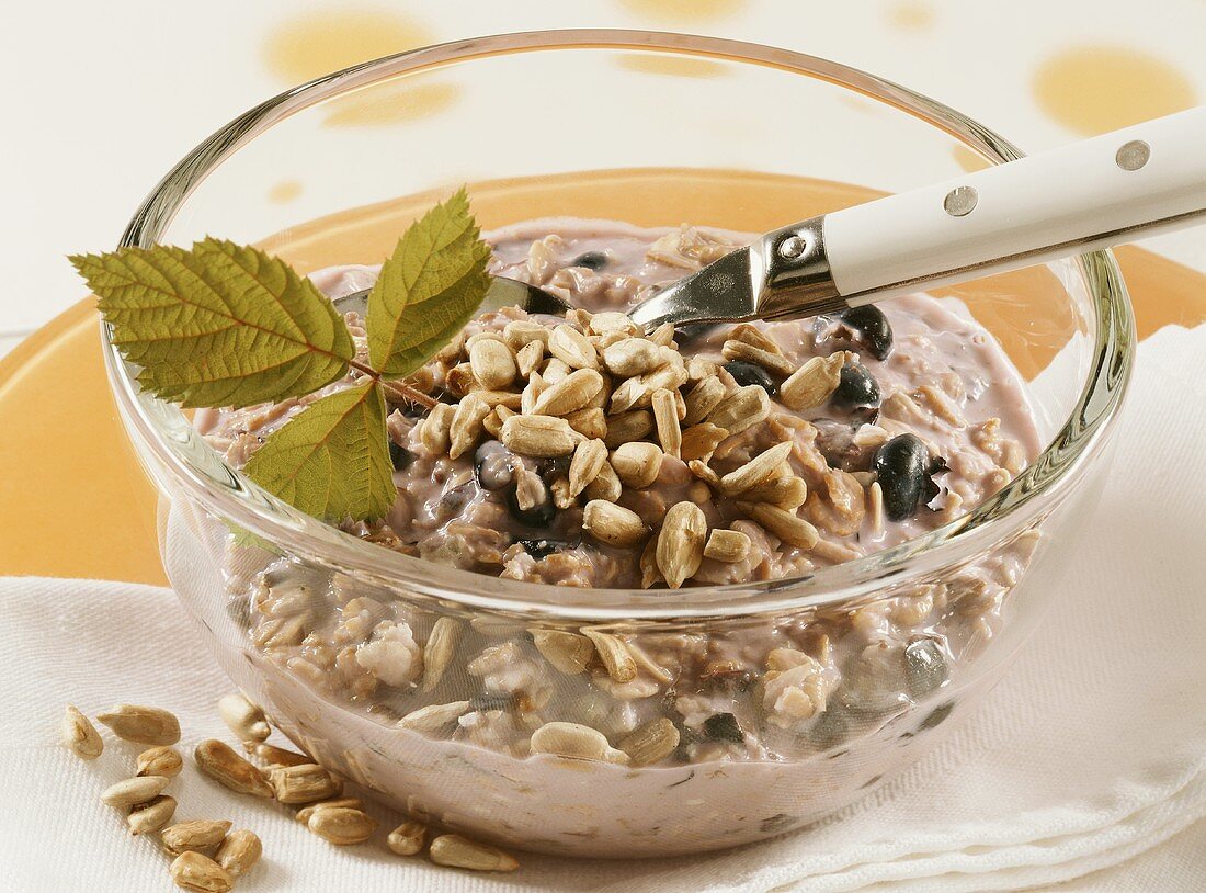 Sunflower seed and blueberry muesli with kefir