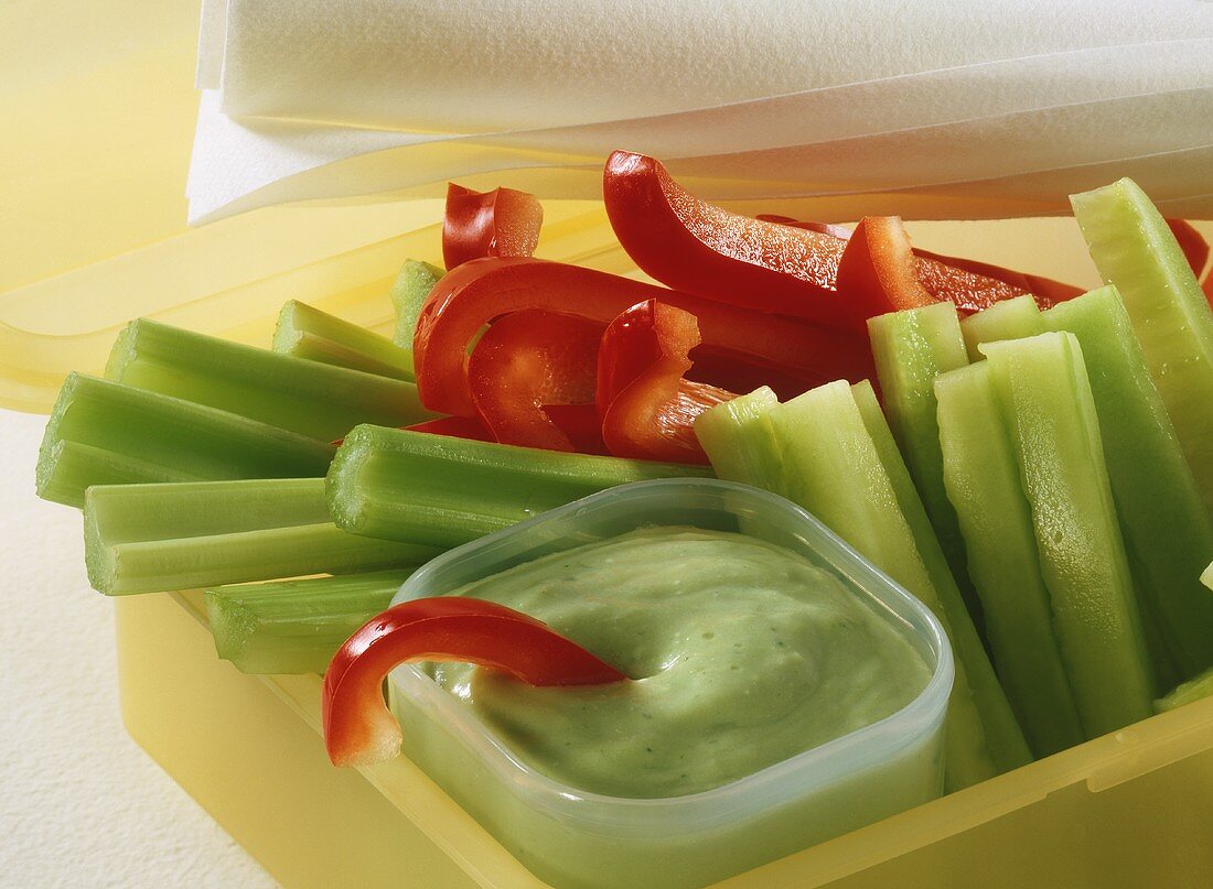 Raw vegetables with cheese dip