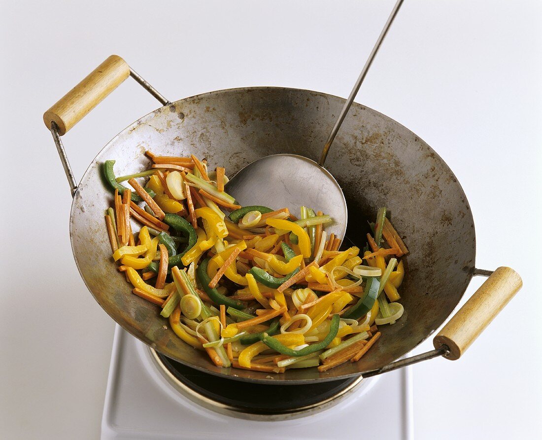 Peppers in a wok