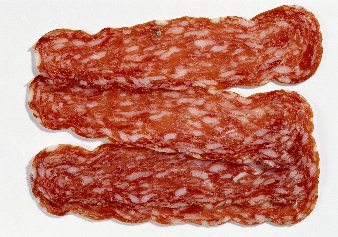 Roman salami (also known as 'Spianata romana), sliced