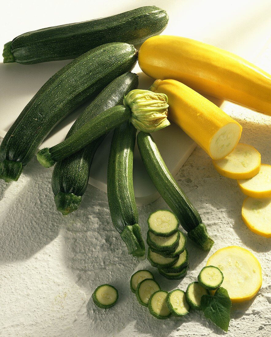 Green and yellow courgettes