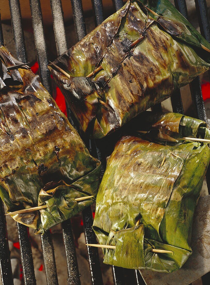 Fish Fillet in Banana Leaves on Grill