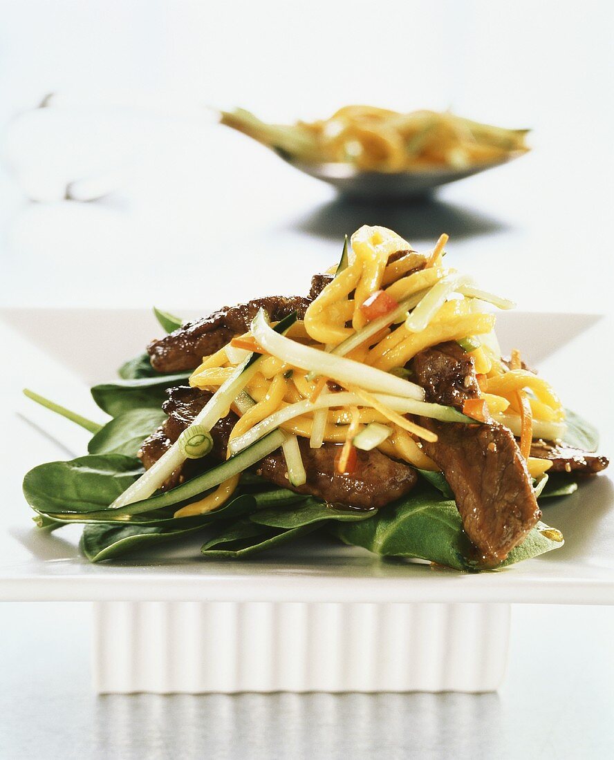 Beef salad with cucumber and mango